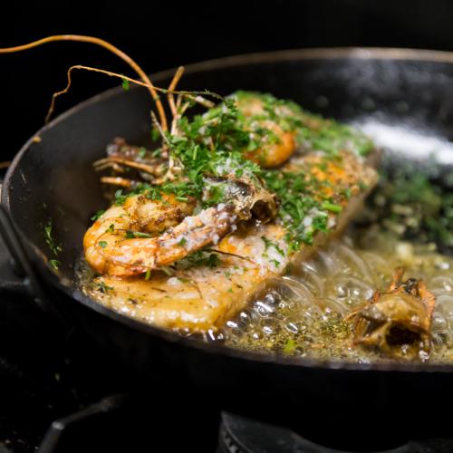 OQG RESTAURANT- PLAINE DES CAFRES - RÉUNION/  salmon duo with grilled gambas